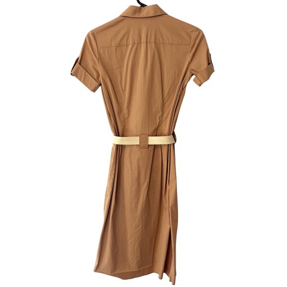 Theory 0 Khaki Military Style Short Sleeve Belted Midi Shirt Dress - Picture 4 of 5